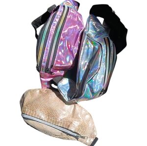 ✨3 New With Tags-Fanny Pack-Bundle of Three-Holographic-Pink-Silver-Snake print✨